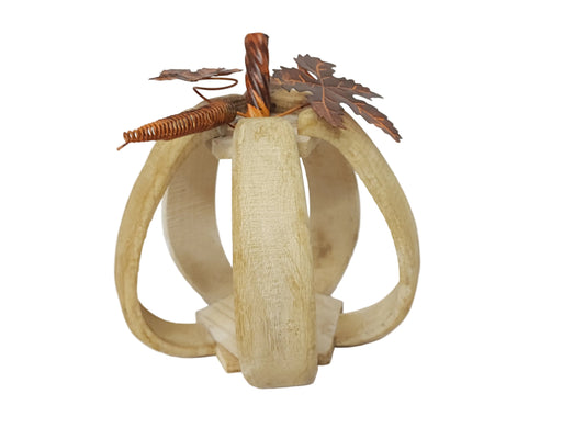 A26036 | Large Wood Bound Ribbed Pumpkin