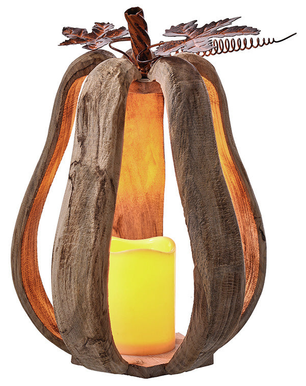 A26038 | Medium Tall Wood Ribbed Pumpkin