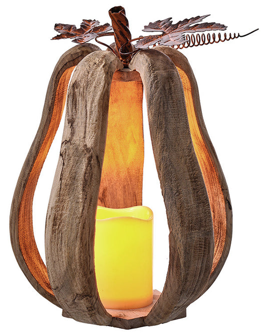 A26038 | Medium Tall Wood Ribbed Pumpkin