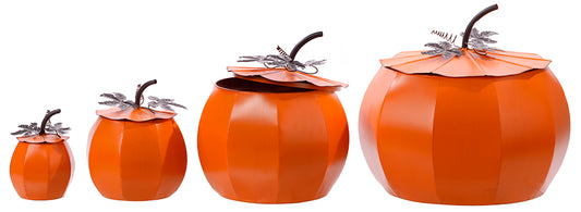 A26040 | Metal Harvest Pumpkins W/Lid | 4pcs/Set