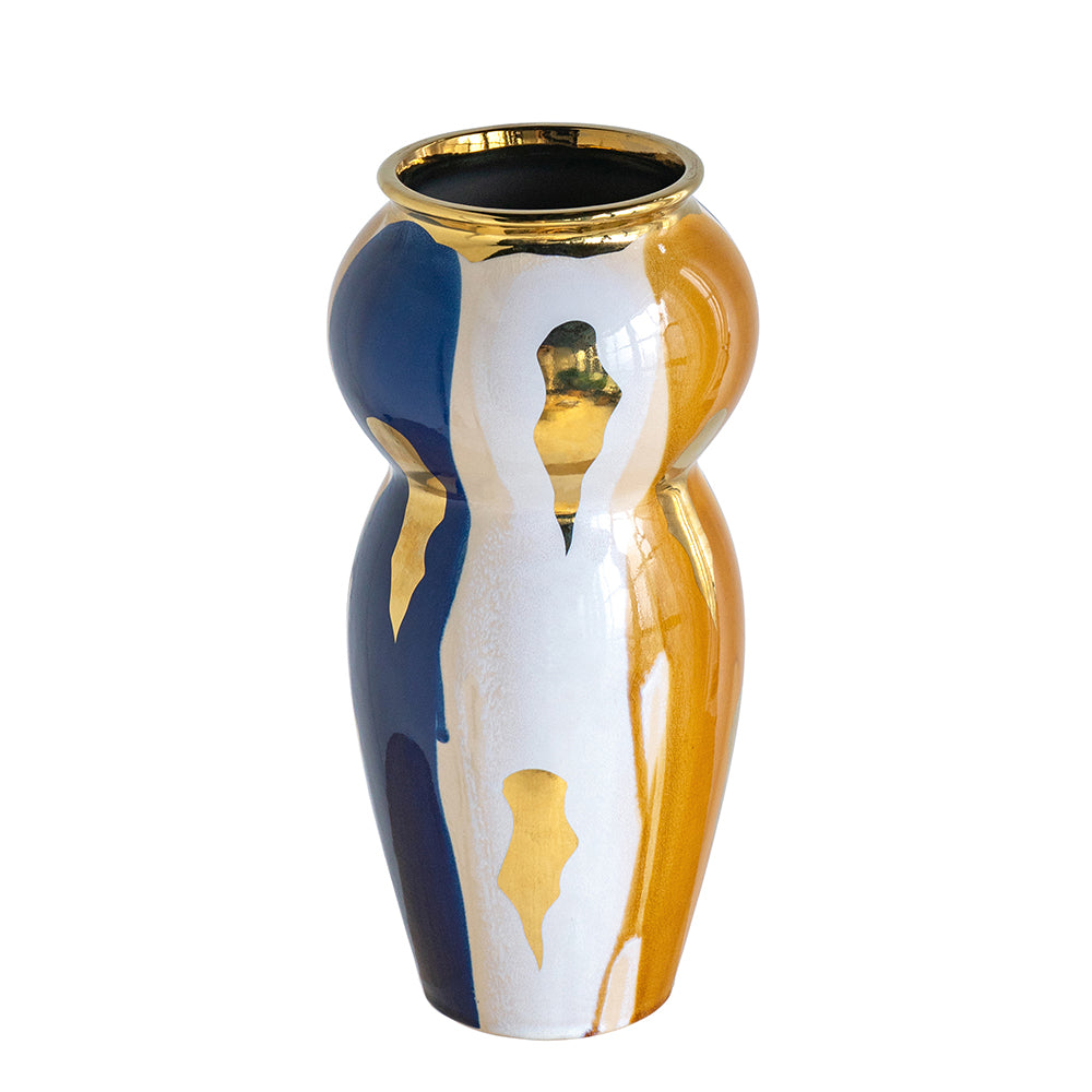 A61215 | 8" x 8" x 16.5" | Curved Ceramic Vase with Abstract Multicolored Finish