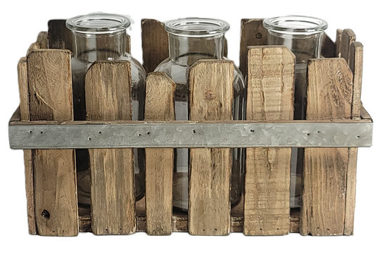 AW2088 SLAT WOOD TRAY W/3 BOTTLES