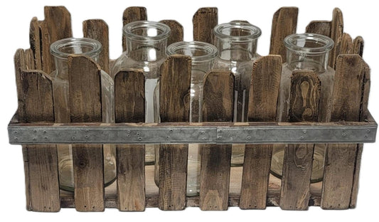 AW2090 SLAT WOOD TRAY W/5 BOTTLES