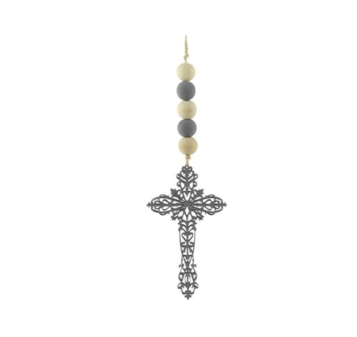 AW969310 Wood Bead w/Cross Ornament