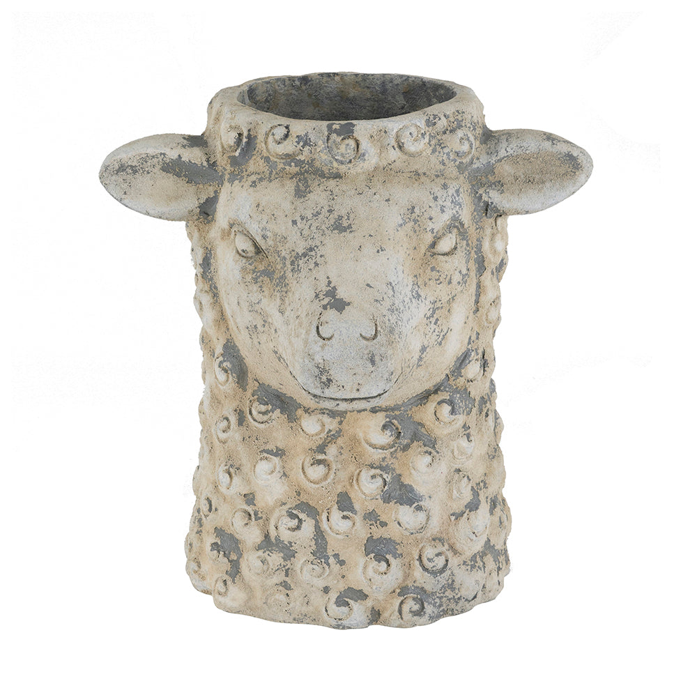 B0022 | 14x12x14.5" | Magnesium Sheep Head Planter w/Distressed White/Gray Finish
