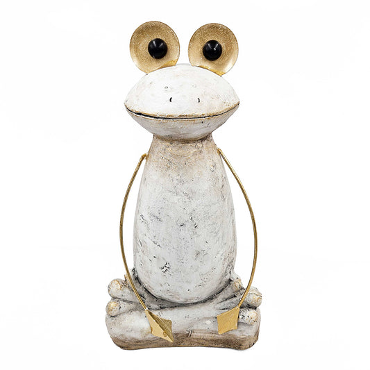 B5524 | 11.5" x 8.5" x 25" | Abstract White Magnesium Frog Figurine w/Gold Arms/Eyes