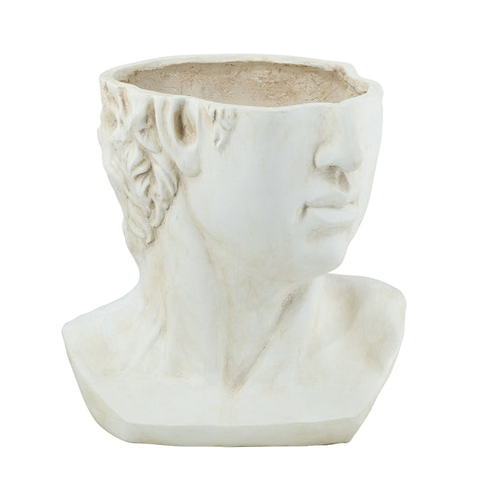 B8968 | 18" x 21" | Magnesium Male Bust Planter With Earthy White Finish