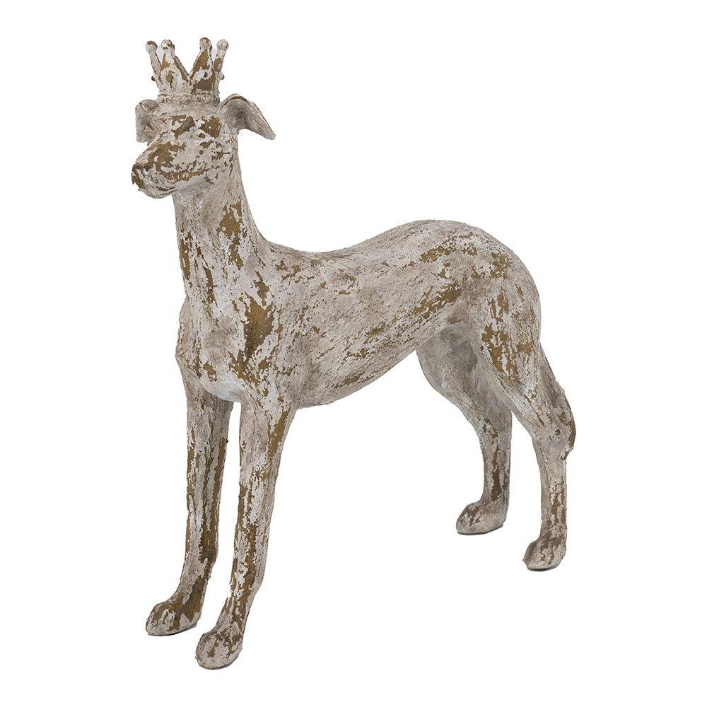 B9290 | 16.5x5x17" | Crowned Dog Figurine w/Antique White Finish