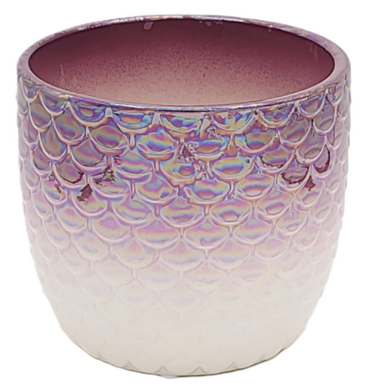 C1187  4.5"  OP ROUND PLUM VARIGATED CERAMIC POT