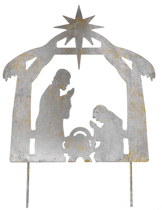 C17686 | Metal Silver Nativity Yard Stake