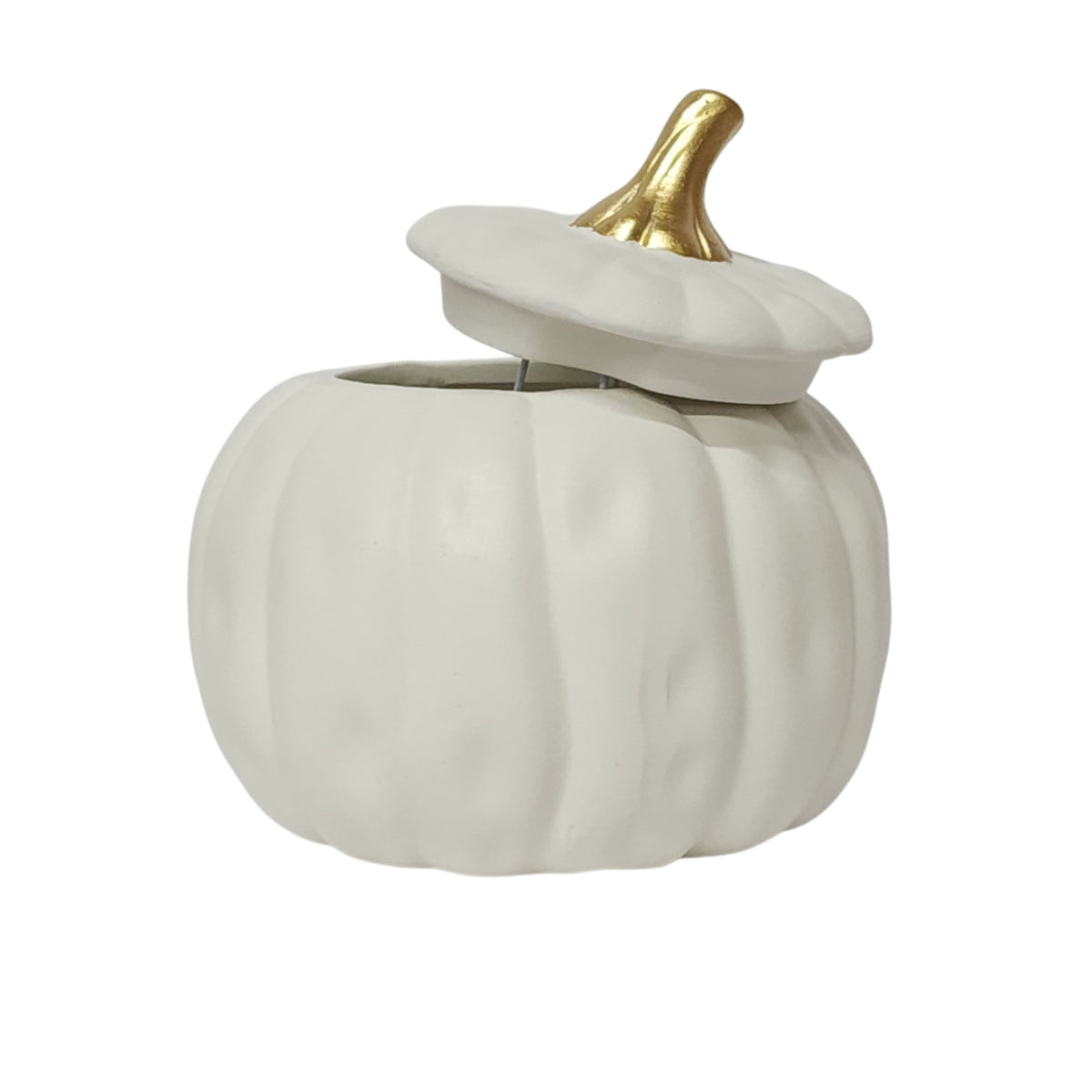 C1800 | 7" | ROUND CERAMIC PUMPKIN W/LID | MATTE WHITE