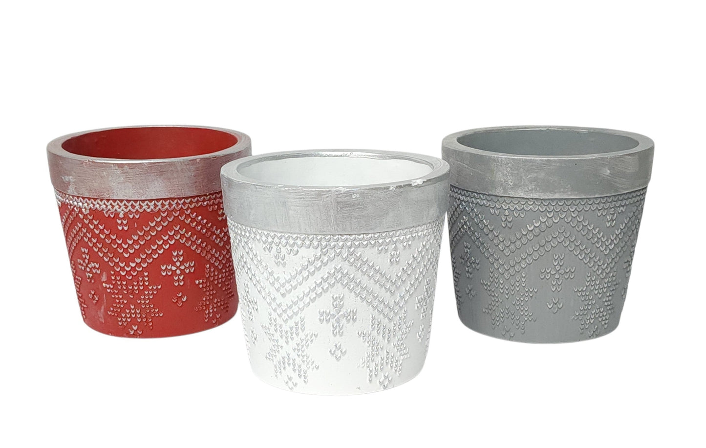 C21471 | RESIN SNOWFLAKE CROSS PATTERN PLANTER | 3ASST. COLORS