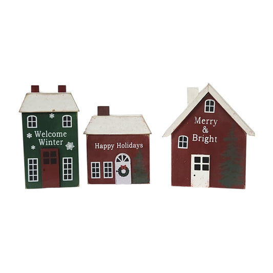 C22270 | SMALL WOOD HOLIDAY HOUSE BLOCK | 3 ASSORTED
