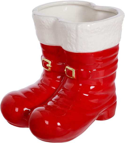 C24097  Ceramic Red/White Double Boot Container