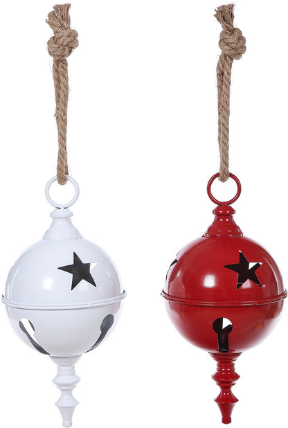 C24809 | MEDIUM METAL BELL W/FINIAL HANGER | RED/WHITE