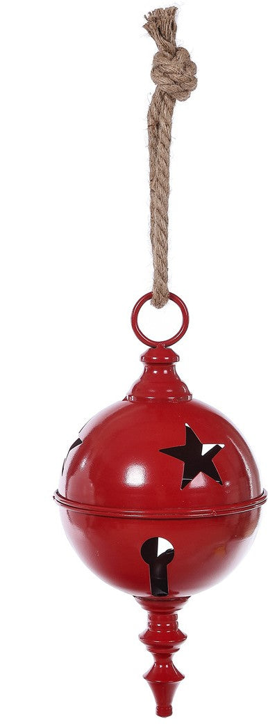 C24809 | MEDIUM METAL BELL W/FINIAL HANGER | RED/WHITE