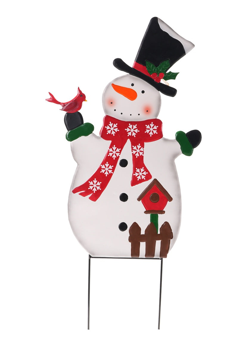 C25523 | Metal Santa/Snowman w/Bird Stake | 2 Asst