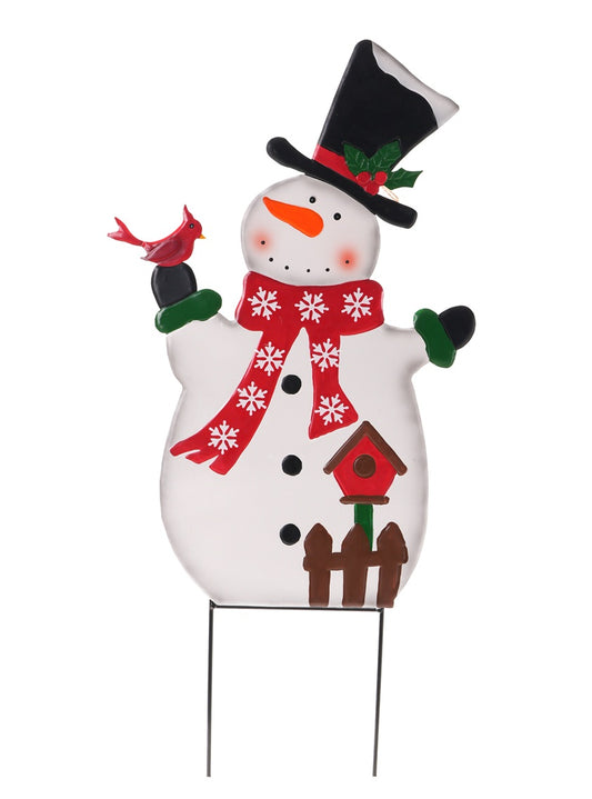 C25523 | Metal Snowman w/Bird Stake