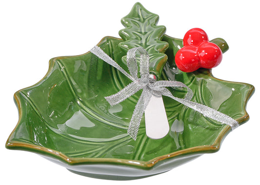 C26488 | Ceramic Holly Berry Bowl W/Spreader 2pc/Set