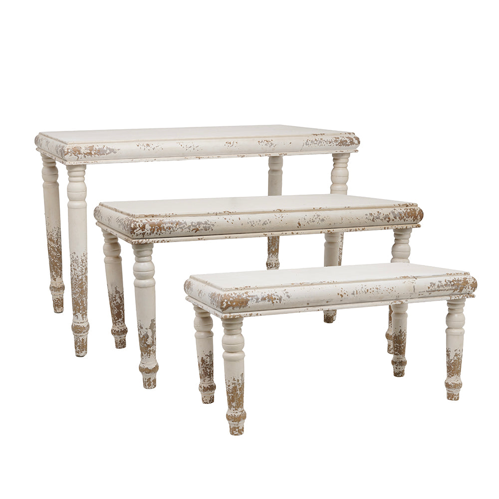 D0126-WHIT | Distressed French Country Tables | White | 3Pcs/Set