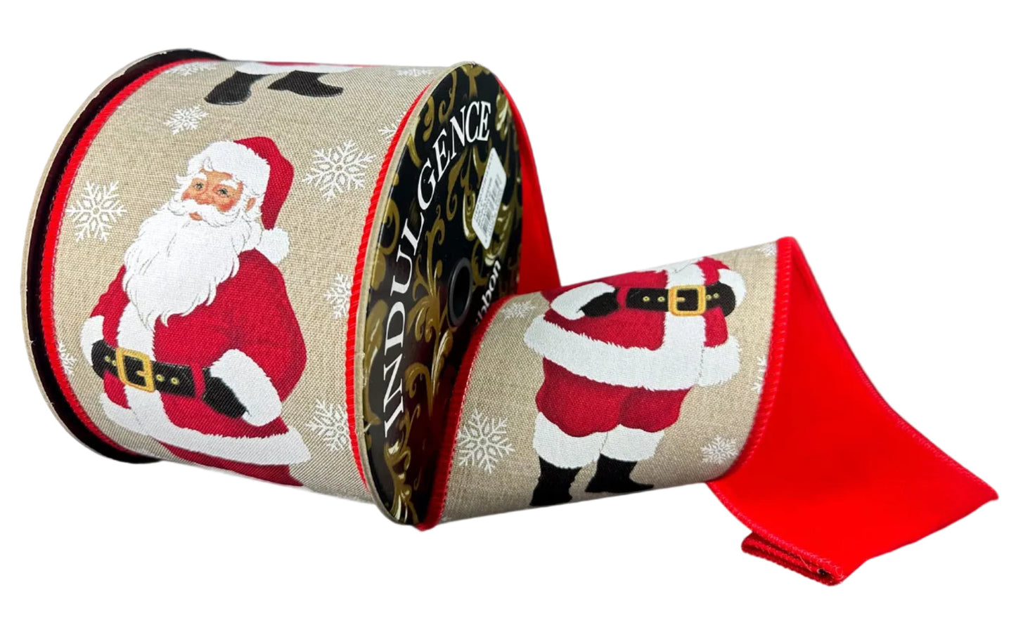 D73615-04-01 | 4" | BIG CLASSIC SANTA ON NATURAL LINEN W/RED VELVET BACKING | 10YDS