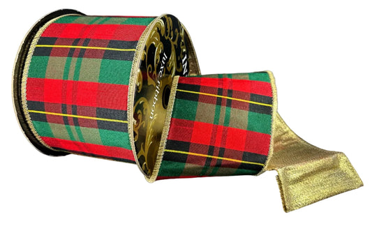 D73617-04-21 | 4" | SPENCER DUPIONI PLAID ON METALLIC GOLD BACKING | 10YDS