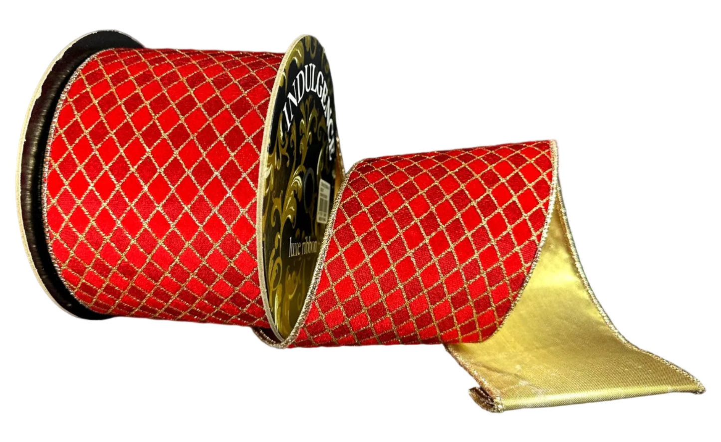 D73620-04-13 | 4" | DK. RED-RED/GOLD VELVET DIAMONDS W/METALLIC GOLD BACKING | 5YDS