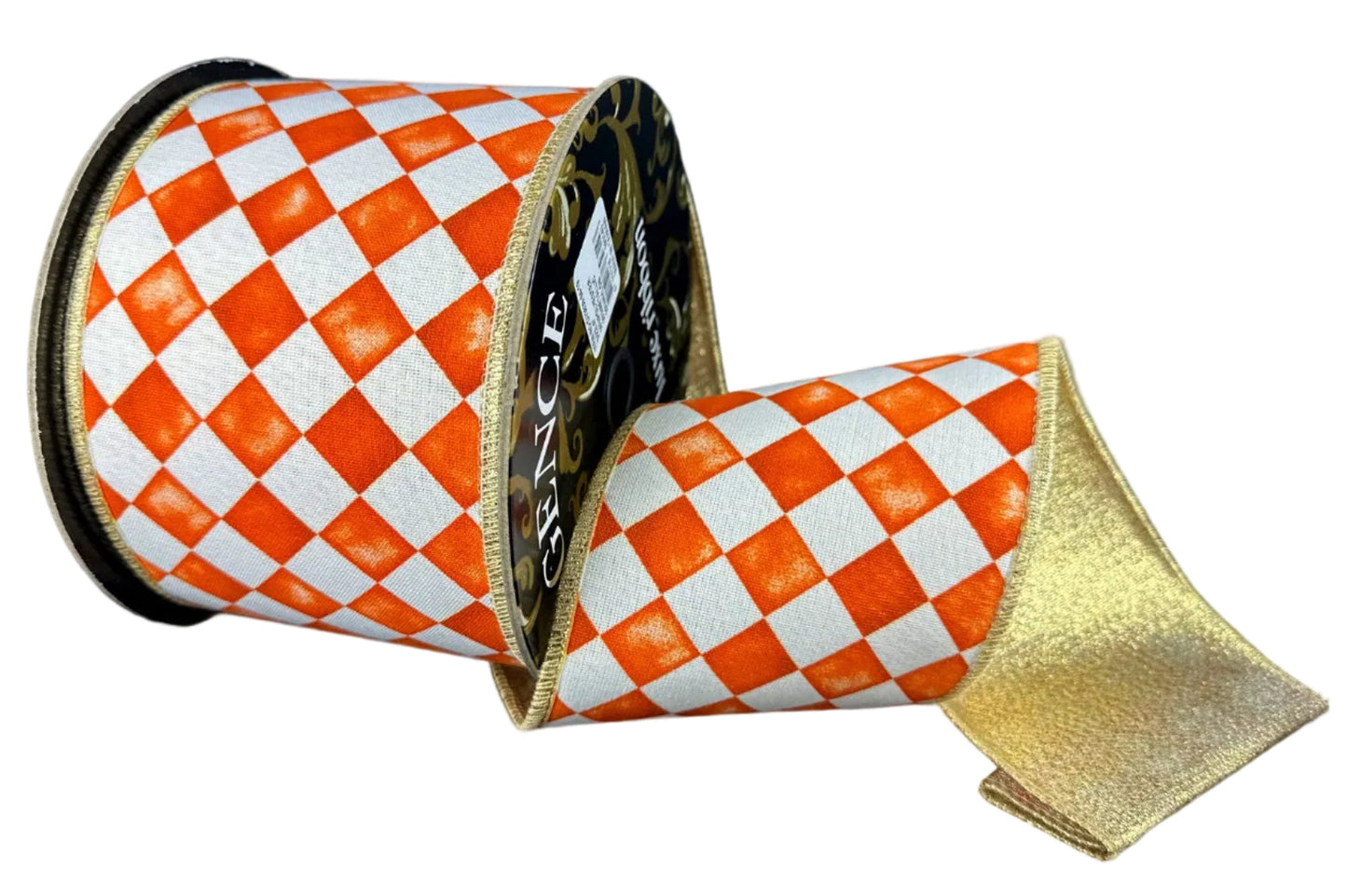 D73639-04-19 | 4" | RUST-WHITE HARLIQUIN CHEX W/ METALLIC GOLD BACKING | 10YDS