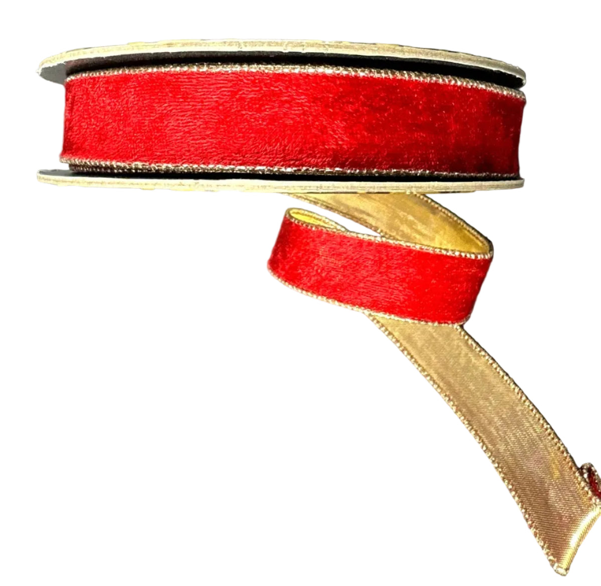D73648-10-12 | 1" | RED LUSH VELVET W/METALLIC GOLD BACKING | 10YDS