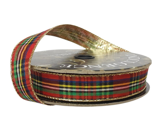 D73649-10-25 | 1" | TARTAN PLAID W/MET. GOLD BACKING | 10YDS