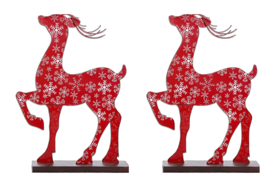 X24559  LARGE METAL RED SNOWFLAKE DEER STAND SET OF 2