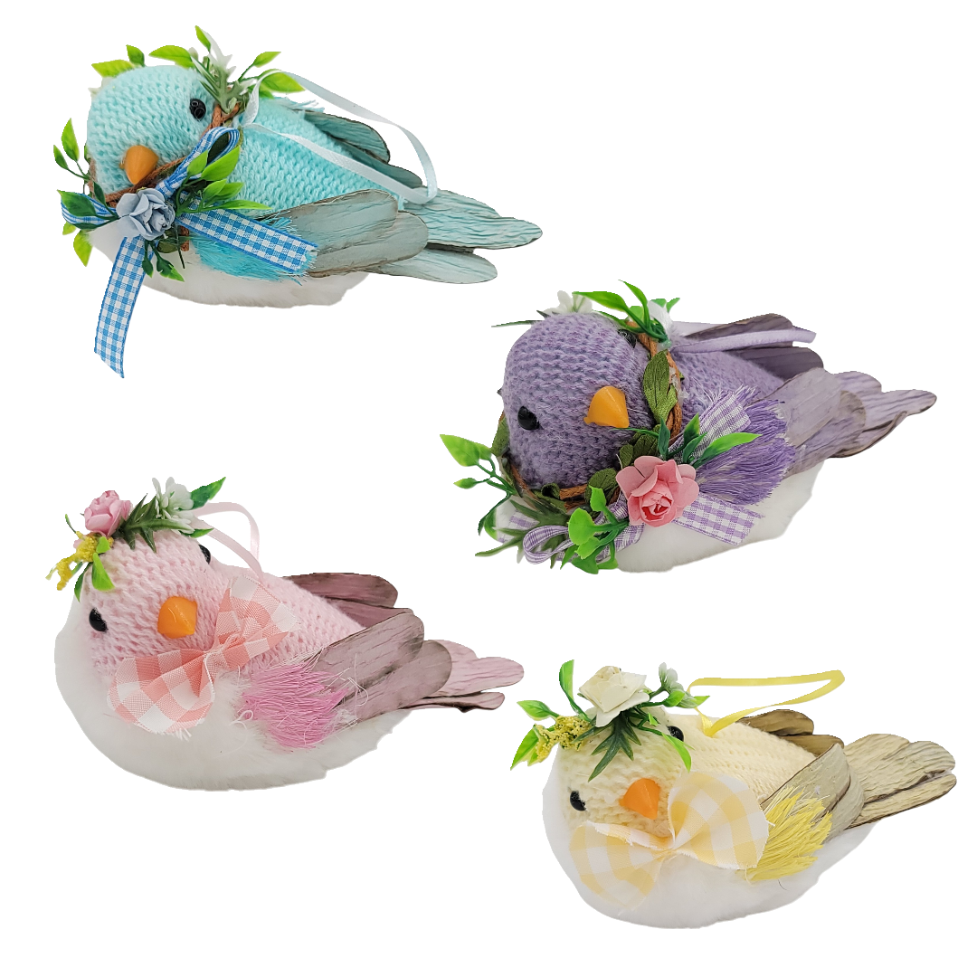 S23131 | Small Fabric Knit Bird Ornament | Set of 8