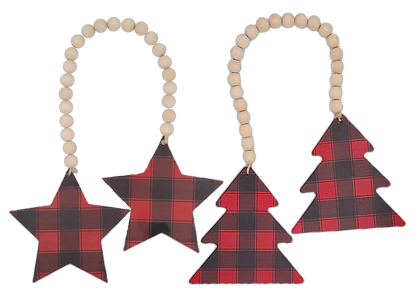 C22230 | Double Tree/Star Ornament | Red/Black