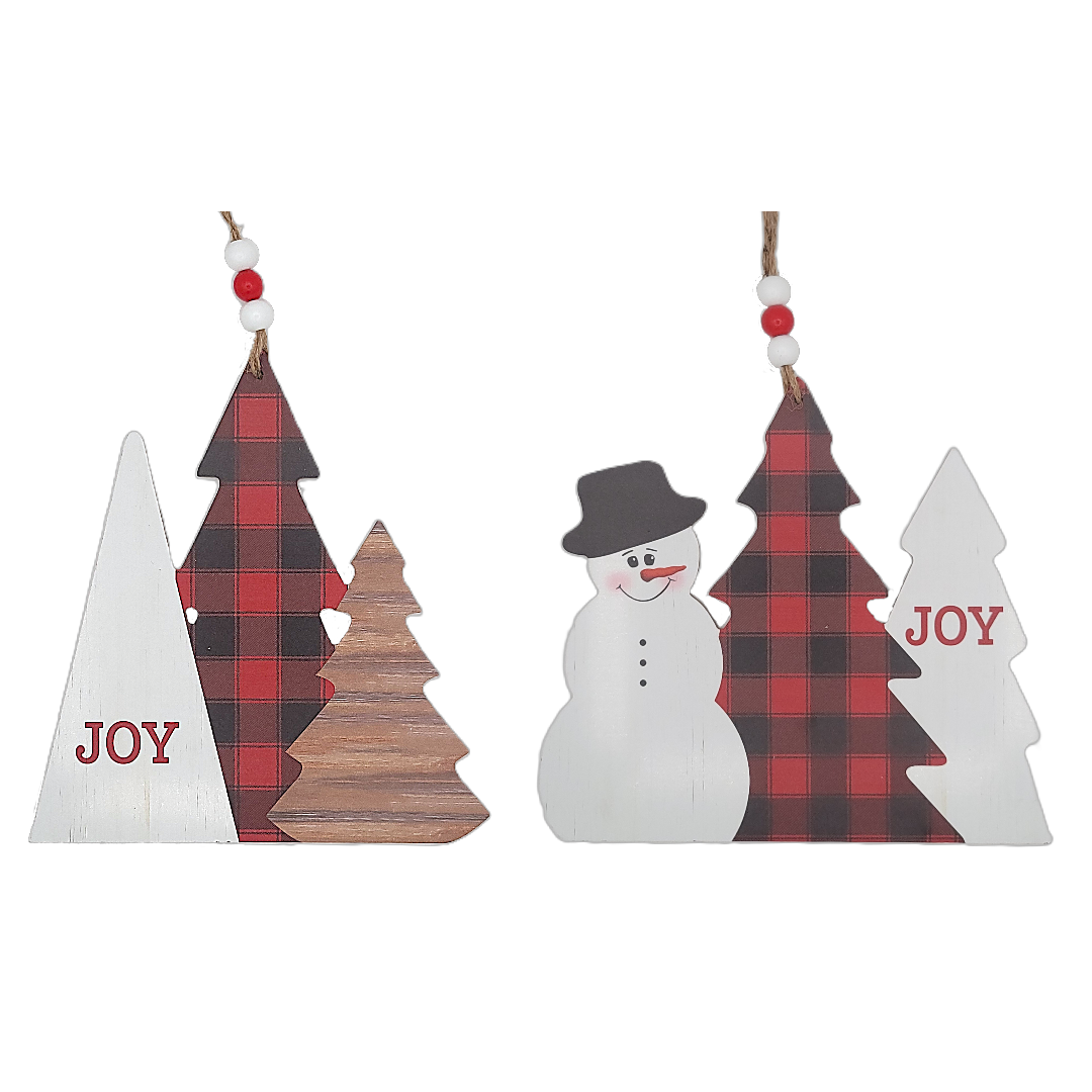 C22227 | Joy Triple Tree/Snowman | Red/Black