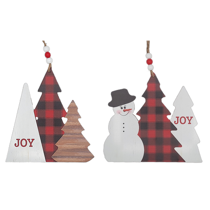 C22227 | Joy Triple Tree/Snowman | Red/Black