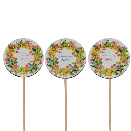 930894PAI | LOVE YOU MOM WREATH PICK | 3 ASSORTED | 12PCS/BUNDLE