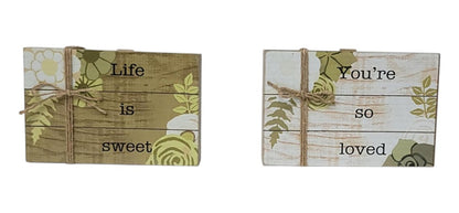 E22208 | Word Leaf Block w/Jute | 2 Assorted