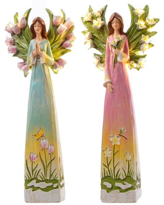 E26292 | Large Resin Garden LED Angel | 2 Asst - A&B Wholesale Market Inc
