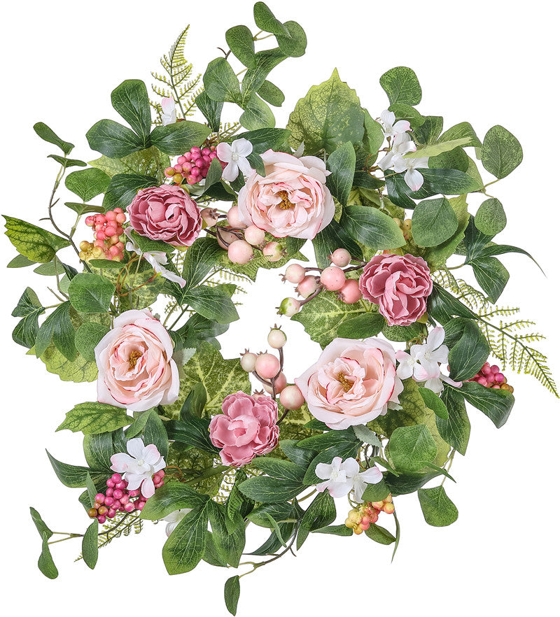 F25015 | 22" | FLORAL ROM PINK MIX ROSE WREATH