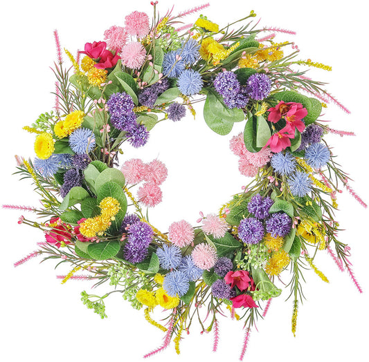 F25038 | 22" |  MULTI FLOWER W/GRASS WREATH