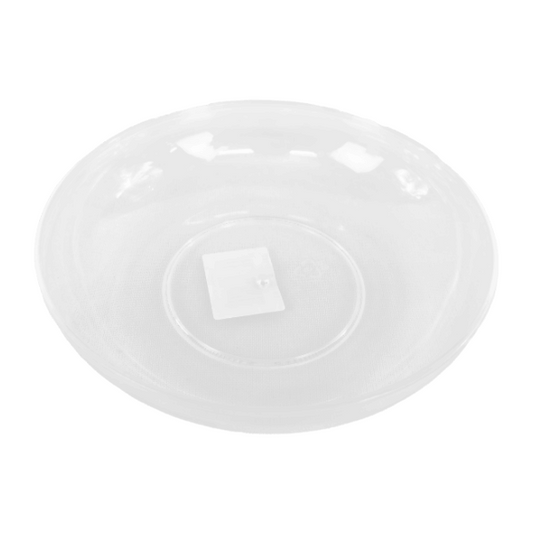 A&B Wholesale Market Inc 11-inch clear plastic serving plate with a shallow round design for catering and events