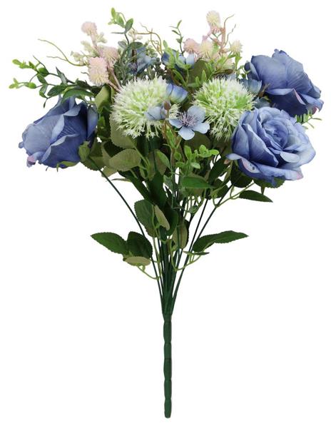 FB190203 | 17.75"L | Rose/Spirea/Fern Bush Bouquet | Tt Blue/Lt. Blue