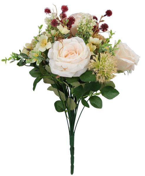 FB190251 | 17.75"L | Rose/Spirea/Fern Bush Bouquet | Lt Peach/Cream/Burgundy