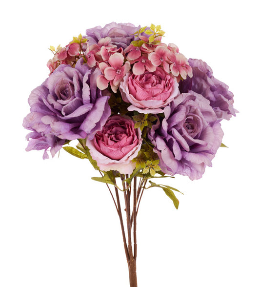 FB193430 | 23"L | Fabric Rose/Hydrangea Bush x5 | Mauve/Dusty Pink