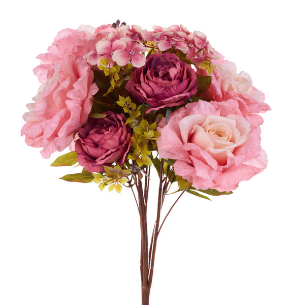 FB193452   23"L Fabric Rose/Hydrangea Bush x5