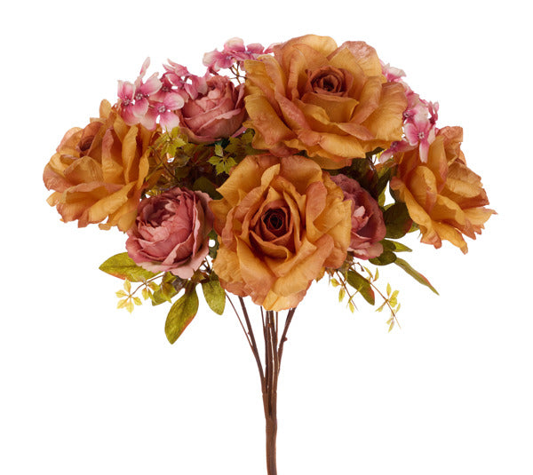 FB1934A7 | 23"L | Fabric Rose/Hydrangea Bush x5 | Mustard/Peach