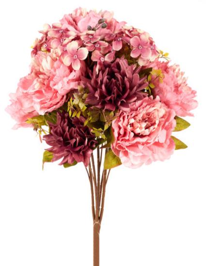 FB195530  23"L Fabric Peony/Hydrangea Bush x 5