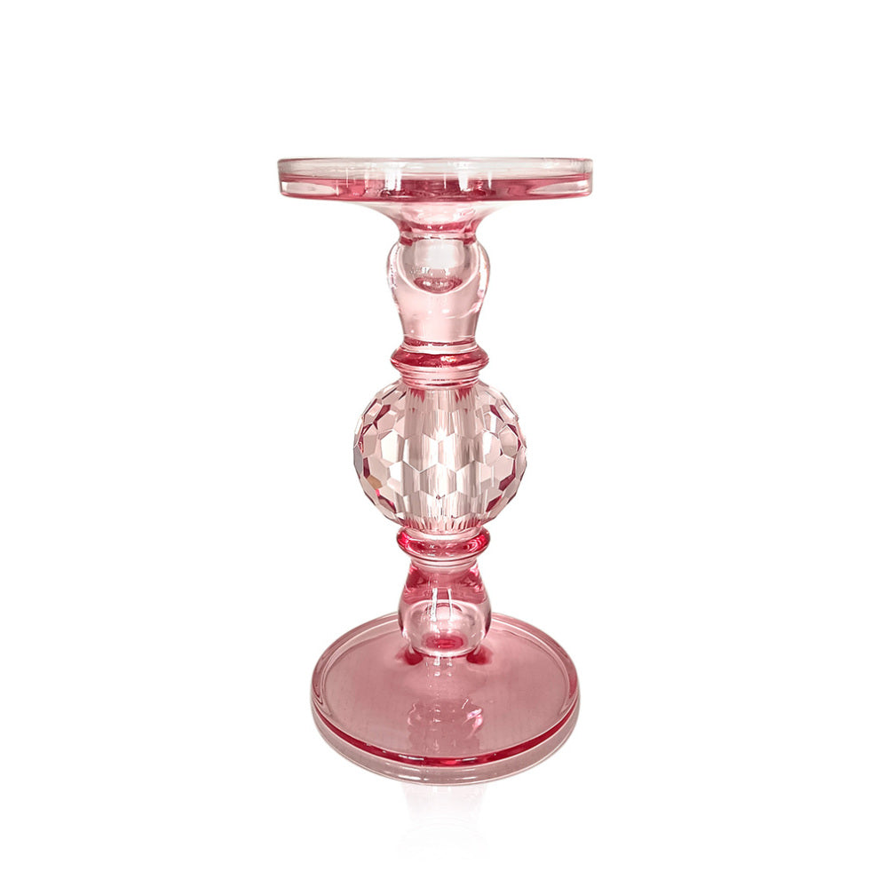 GA15032PK | 11"H x 4"D | Glass Candle Holder | Pink