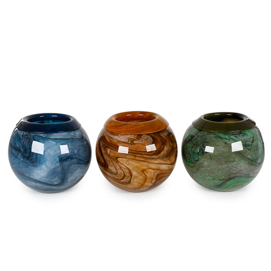 GA53069A3 | 6.5"H x 7"D | Glass Vase | 3 Assorted Colors