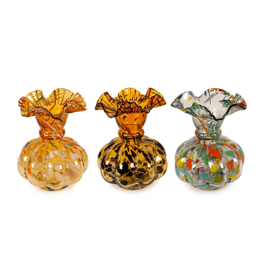 GA53076A3 | 10"H x 7.5"D | Glass Vase | 3 Assorted Colors